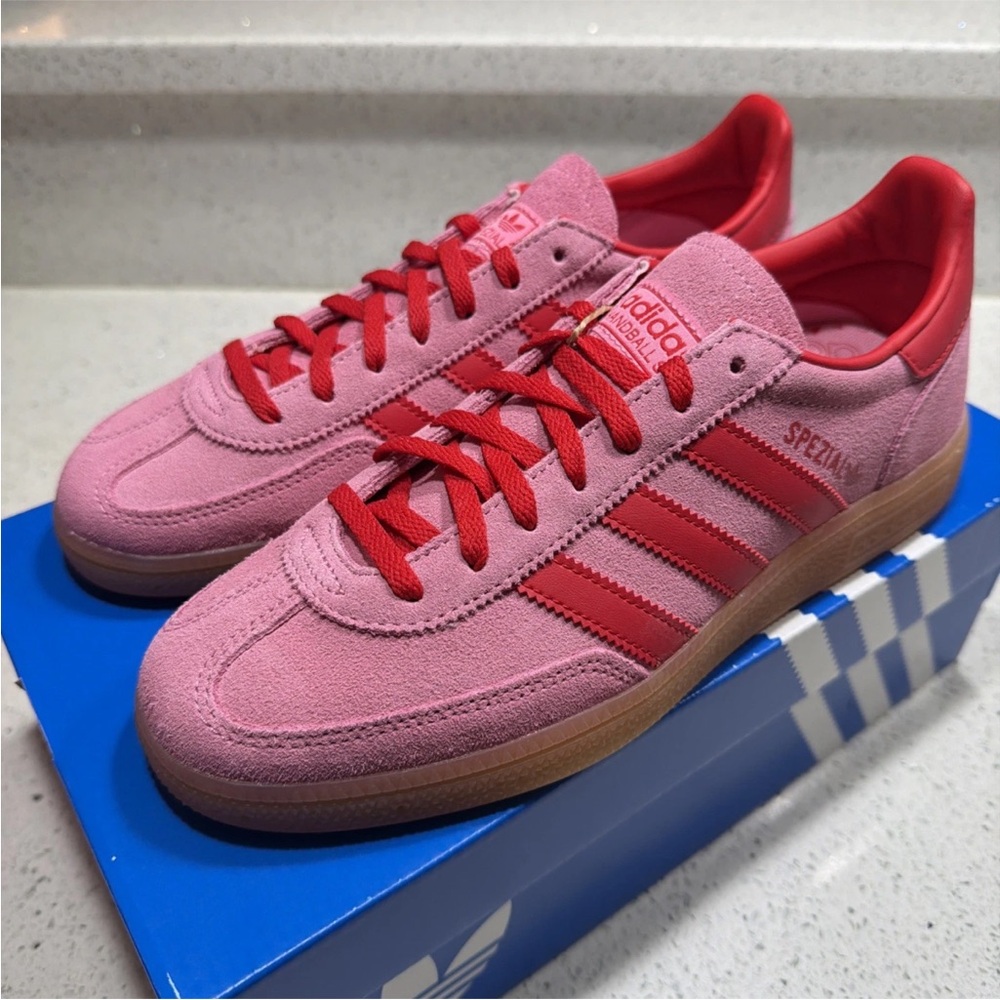 adidas Spezial Men's Pink and Red Suede Sneakers - Picture 1 of 6